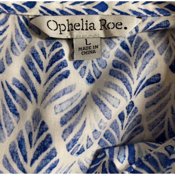 Ophelia Roe Womens Size Large Blue & White Leaf Print Shirt Dress With Belt - Picture 10 of 11